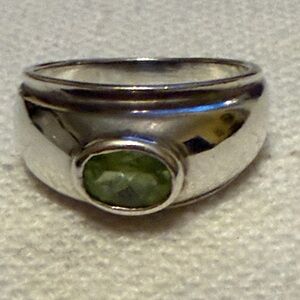 Vintage Sterling Silver & Green Peridot Wide Band Ring